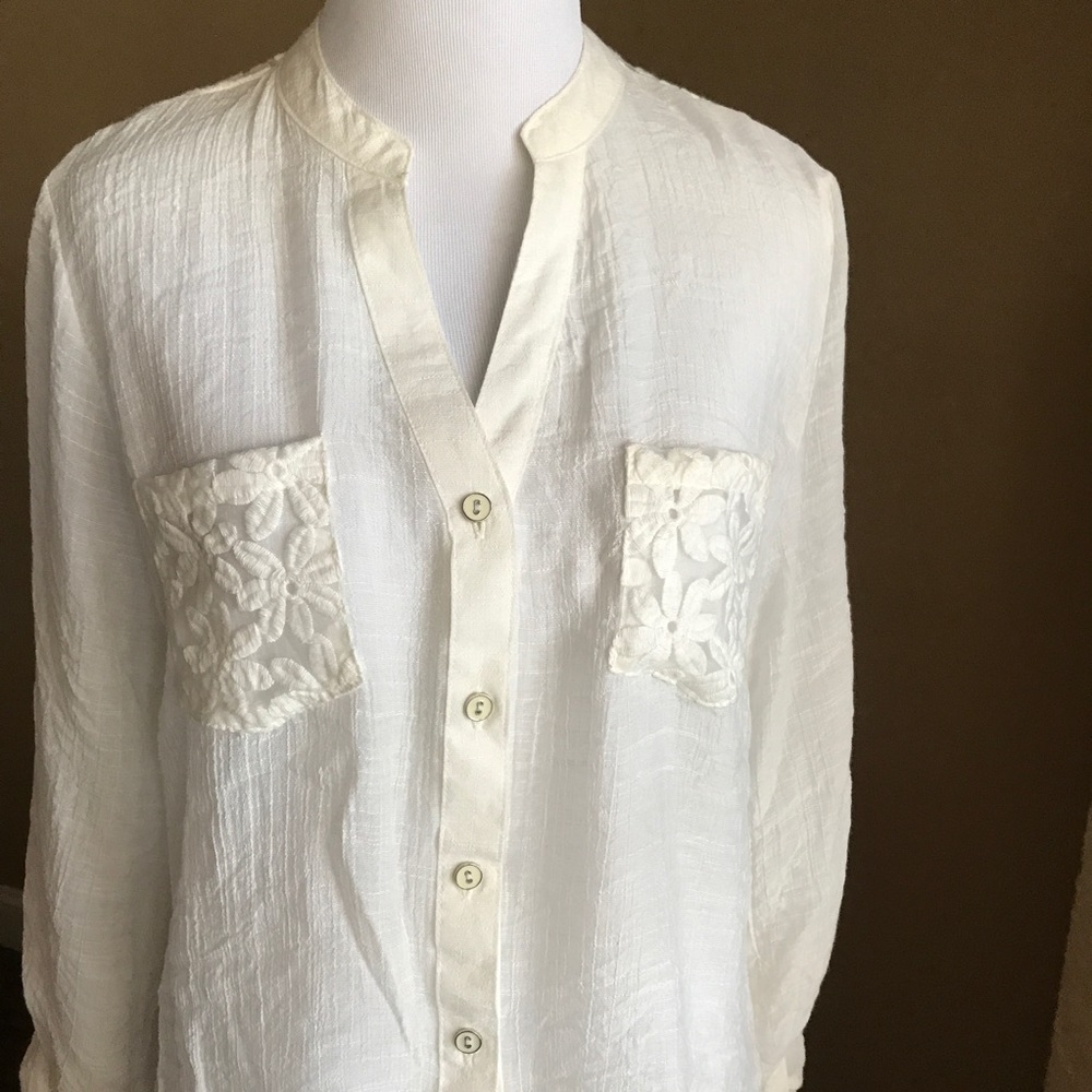 Blu Pepper Button Down Top With Lace - image 3